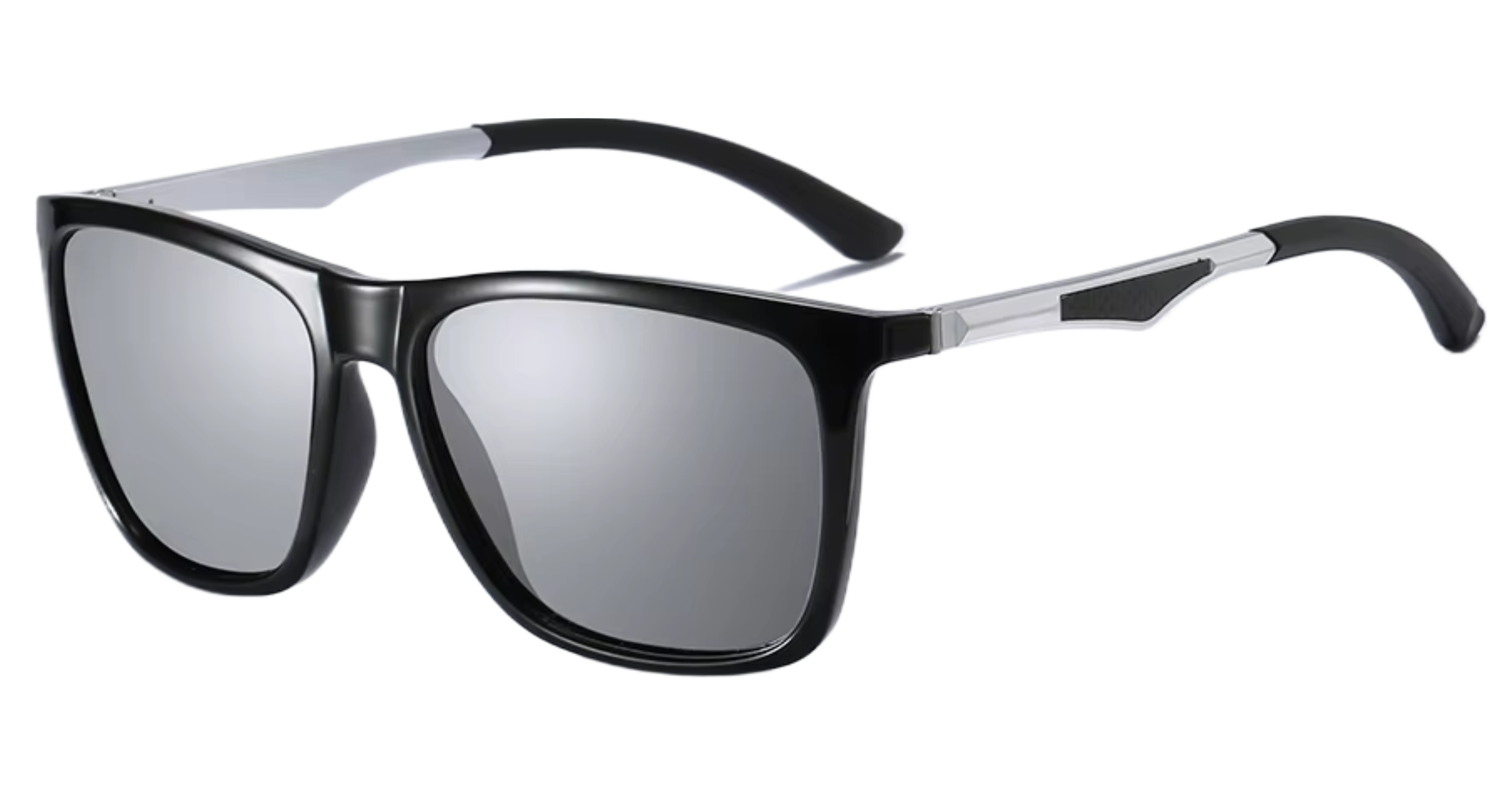 Missandtrendy touring square sunglasses with black frame and mirror grey lens 45º side view_01.