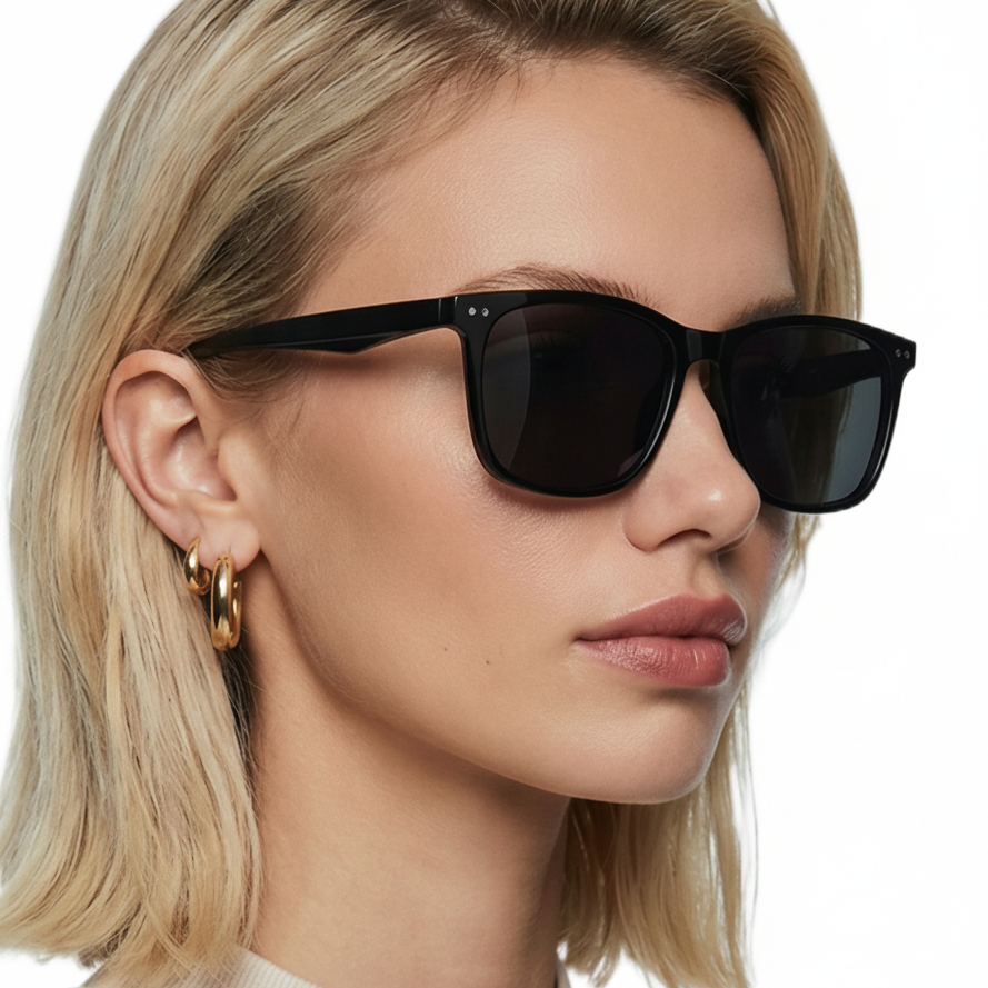 Woman_wearing_SIlhouette_black_frame_and_black_lens_wayfarer_sunglasses_by_Missandtrendy_45_side_view_01