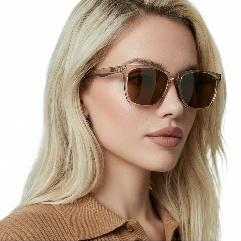 Woman_wearing_SIlhouette_tranaprent_brown_frame_and_brown_lens_wayfarer_sunglasses_by_Missandtrendy_front__side_view_main_01