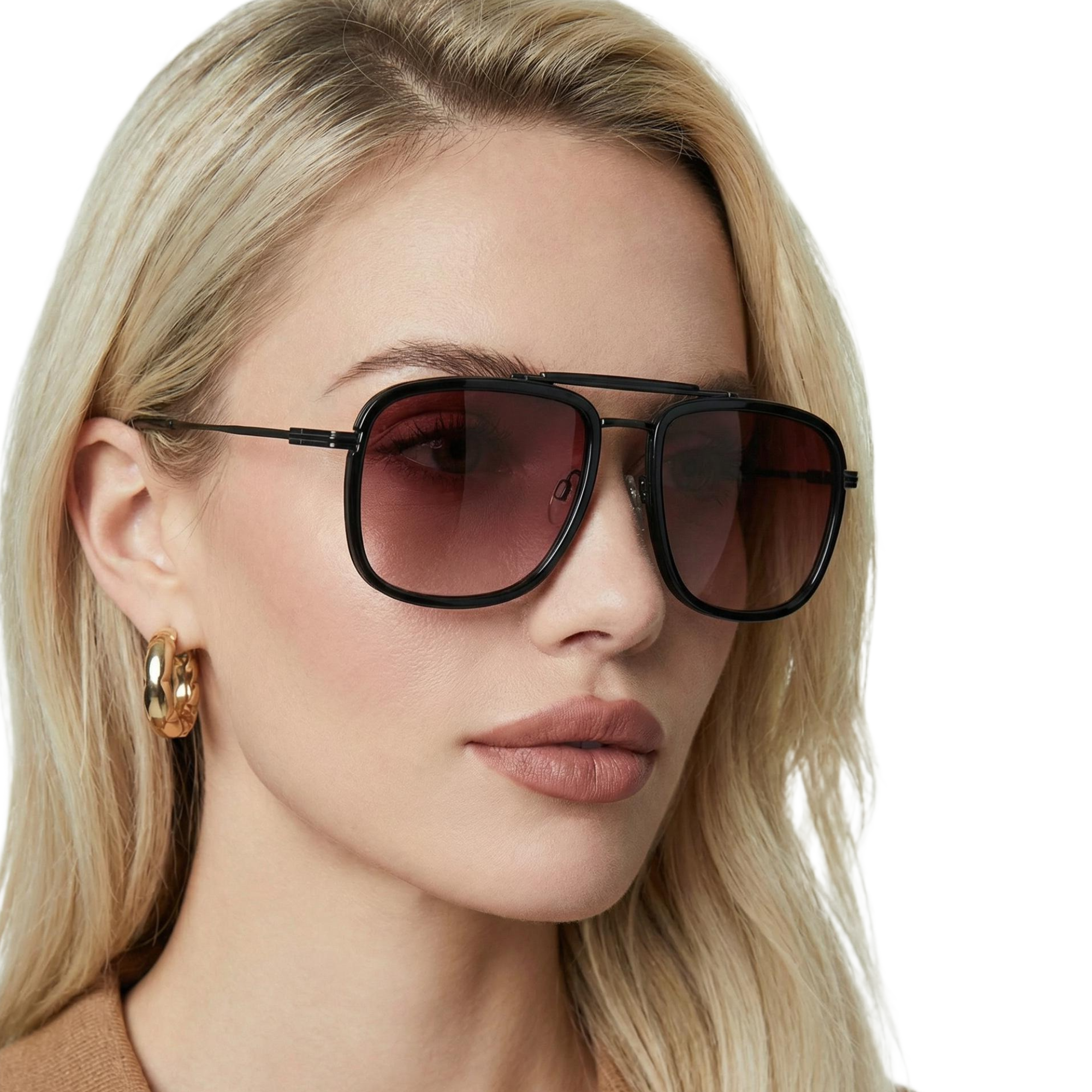 Woman_wearing_Vegas_black_frame_and_burgundy_lens_aviator_sunglasses_by_Missandtrendy_close_45_side_view_1_1