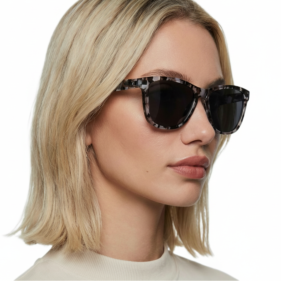 Woman_wearing_dreamlike_black_pattern_frame_and_black_lens_wayfarer_sunglasses_by_Missandtrendy_45_side_view_square_01