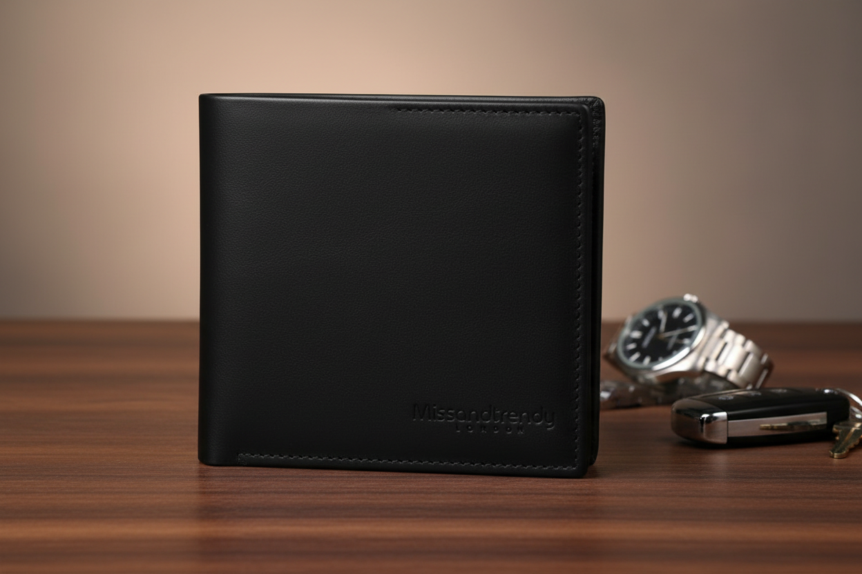 Genuine Leather Bifold Wallet for Men Perfect Gift black folded branded