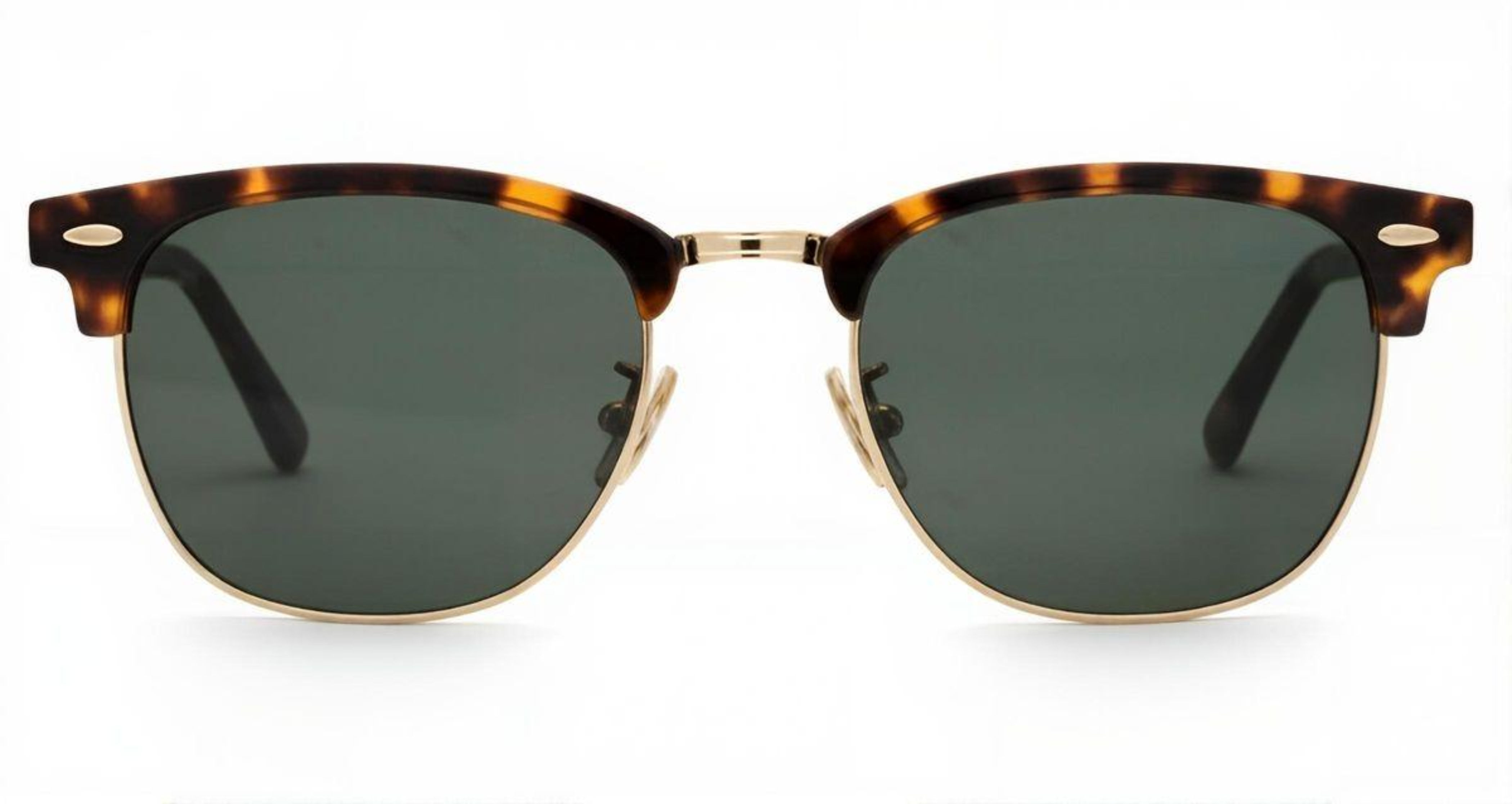 Cardiff - Tortoiseshell sunglasses with gold metal rims and dark green lenses, shown from the front on a white background - Missandtrendy