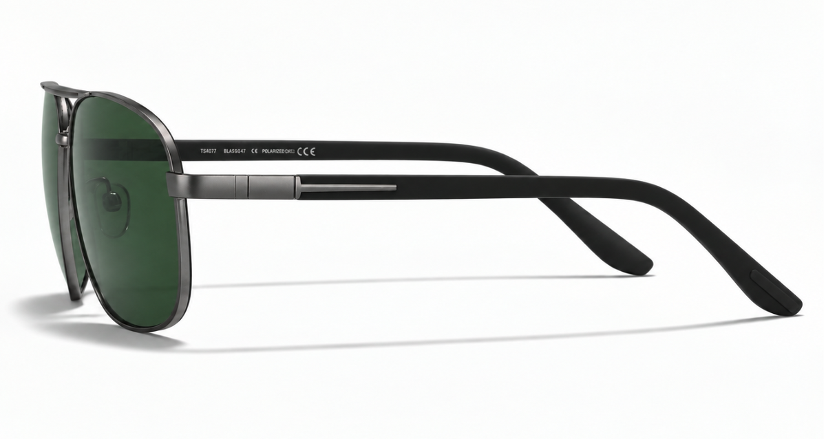 Missandtrendy fusion aviator sunglasses with army green frame and green lens 90º side view new style..