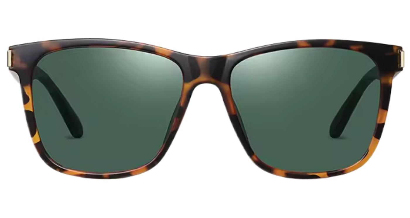 Missandtrendy Eighties wayfarer sunglasses with brown black frame and green lens 0º side view.