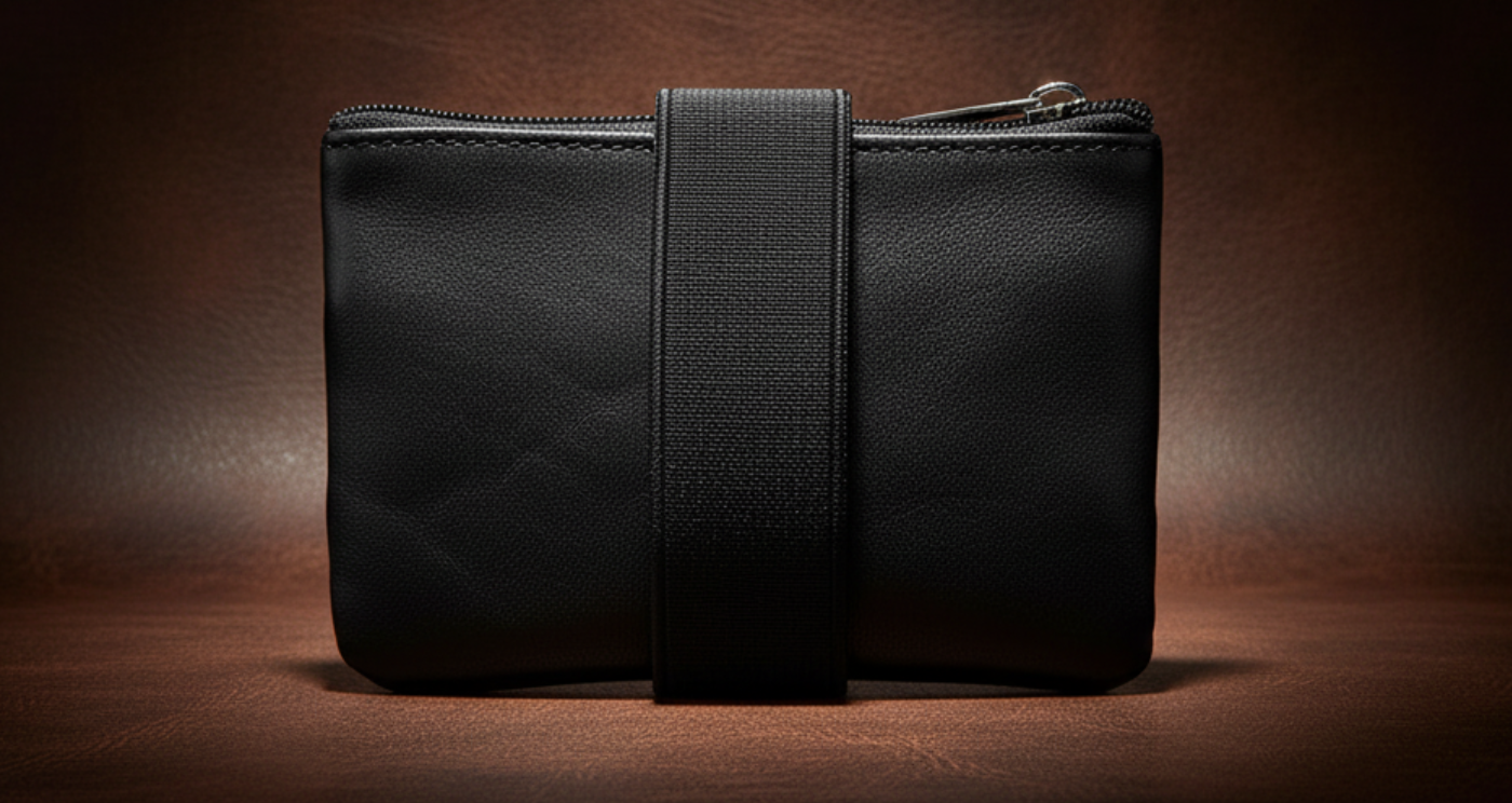 Hand Free Genuine Leather Zipper Card Wallet Coin Purse strap side