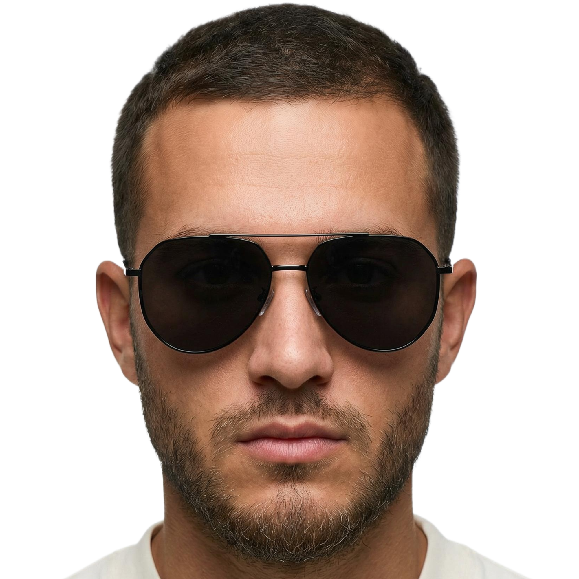 man wearing future black frame and black lens aviator polarised UV400 sunglasses by Missandtrendy front side view main_0