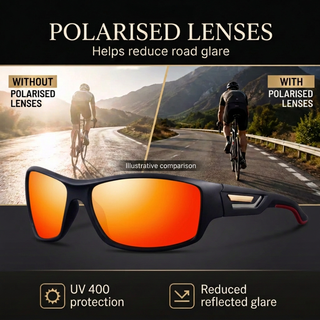 Polarised-lens feature image with orange-red mirror lenses and dark red ear-tip trim by missandtrendy