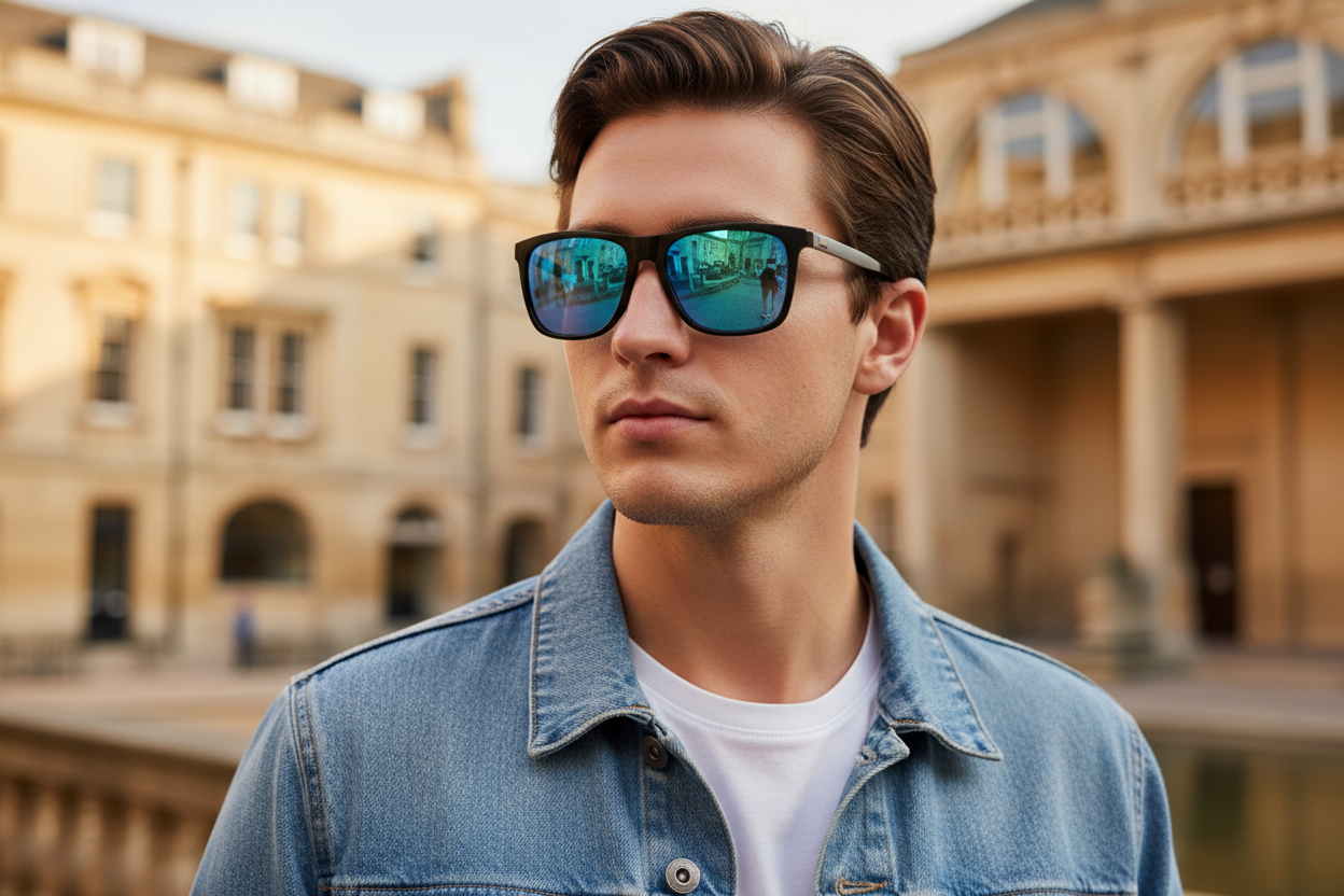 Polarised sunglasses Bath Georgian architecture casual editorial