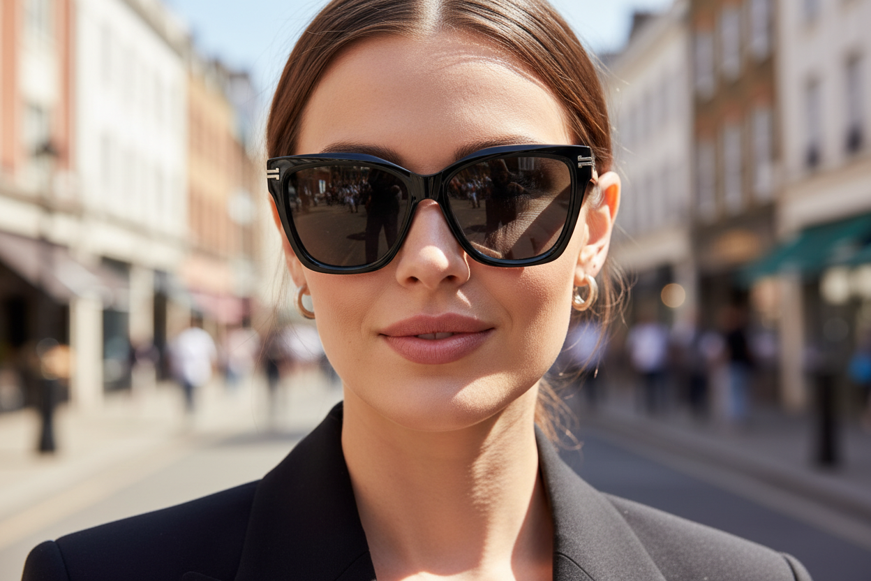 Women's sunglasses London editorial proportionate